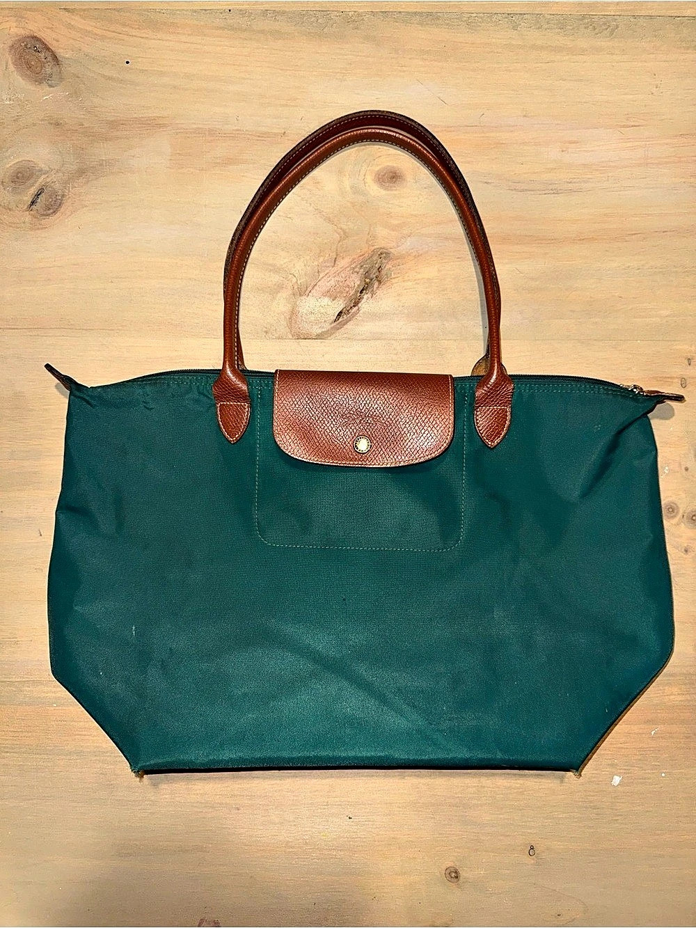 Longchamp Le Pliage Large Shoulder Tote Dark Green Nylon Long Handle